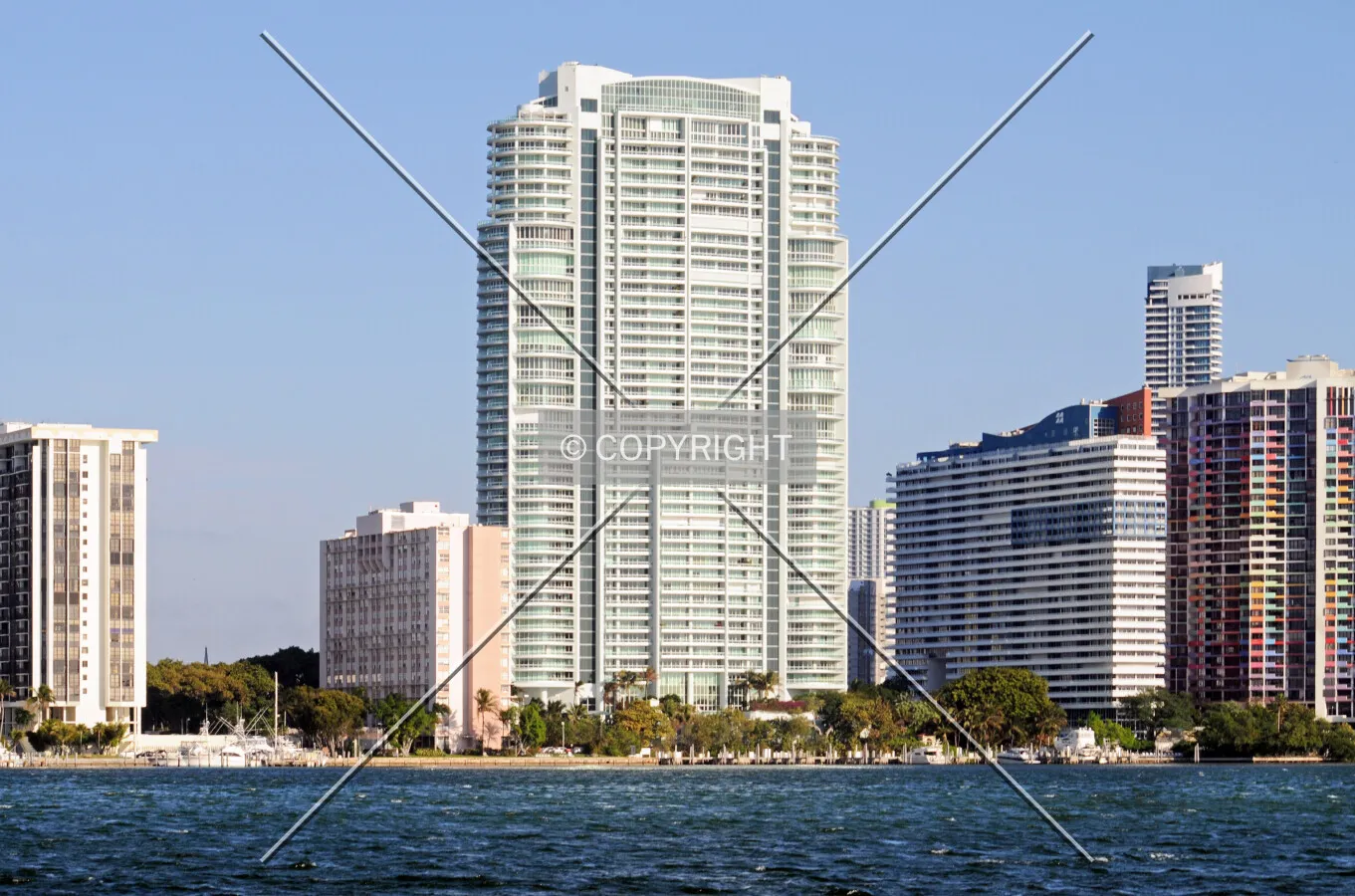 View from the south along Hobie Beach on the Rickenbacker Causeway