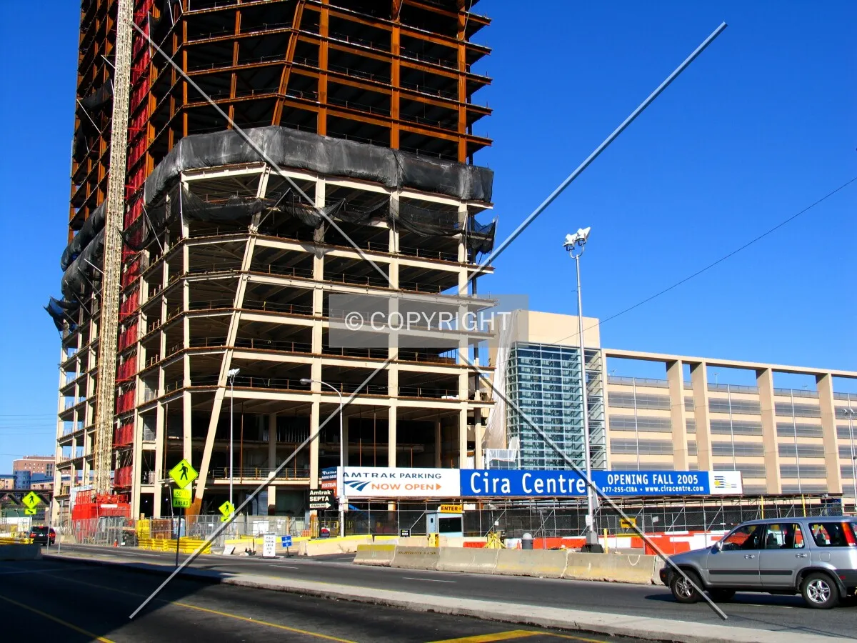 Base and nearby parking garage, from the southeast