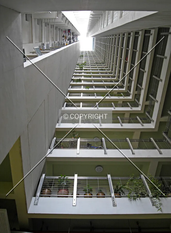Looking up the atrium from the south