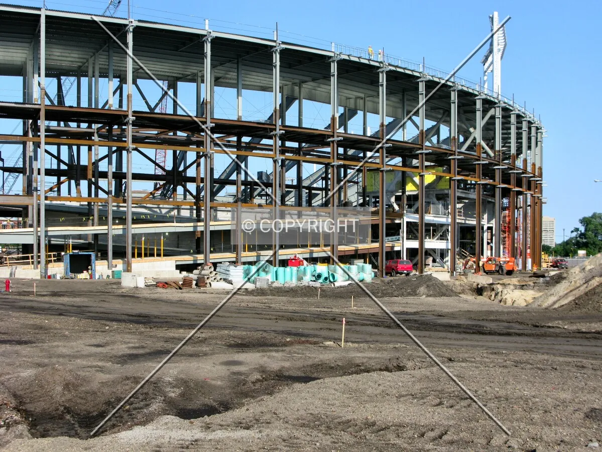 View to the west from 23rd Avenue SE, ramps visible within the steel structure
