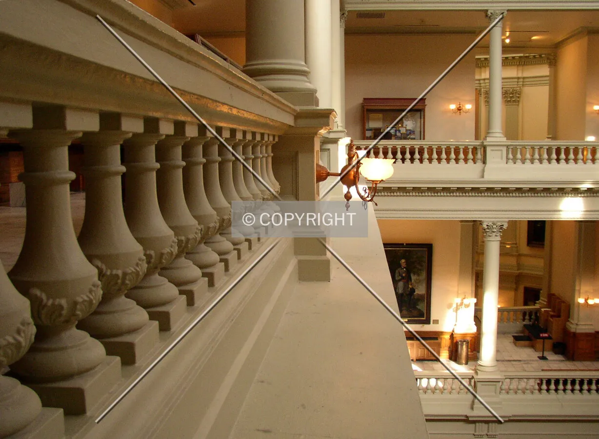 Railing and lighting fixtures on the third floor