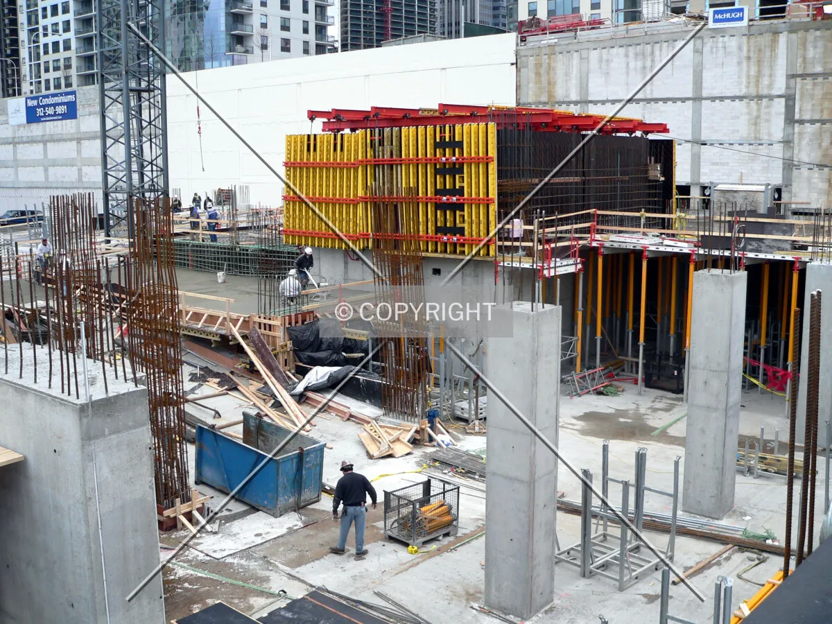 View towards the building core with structural columns visible