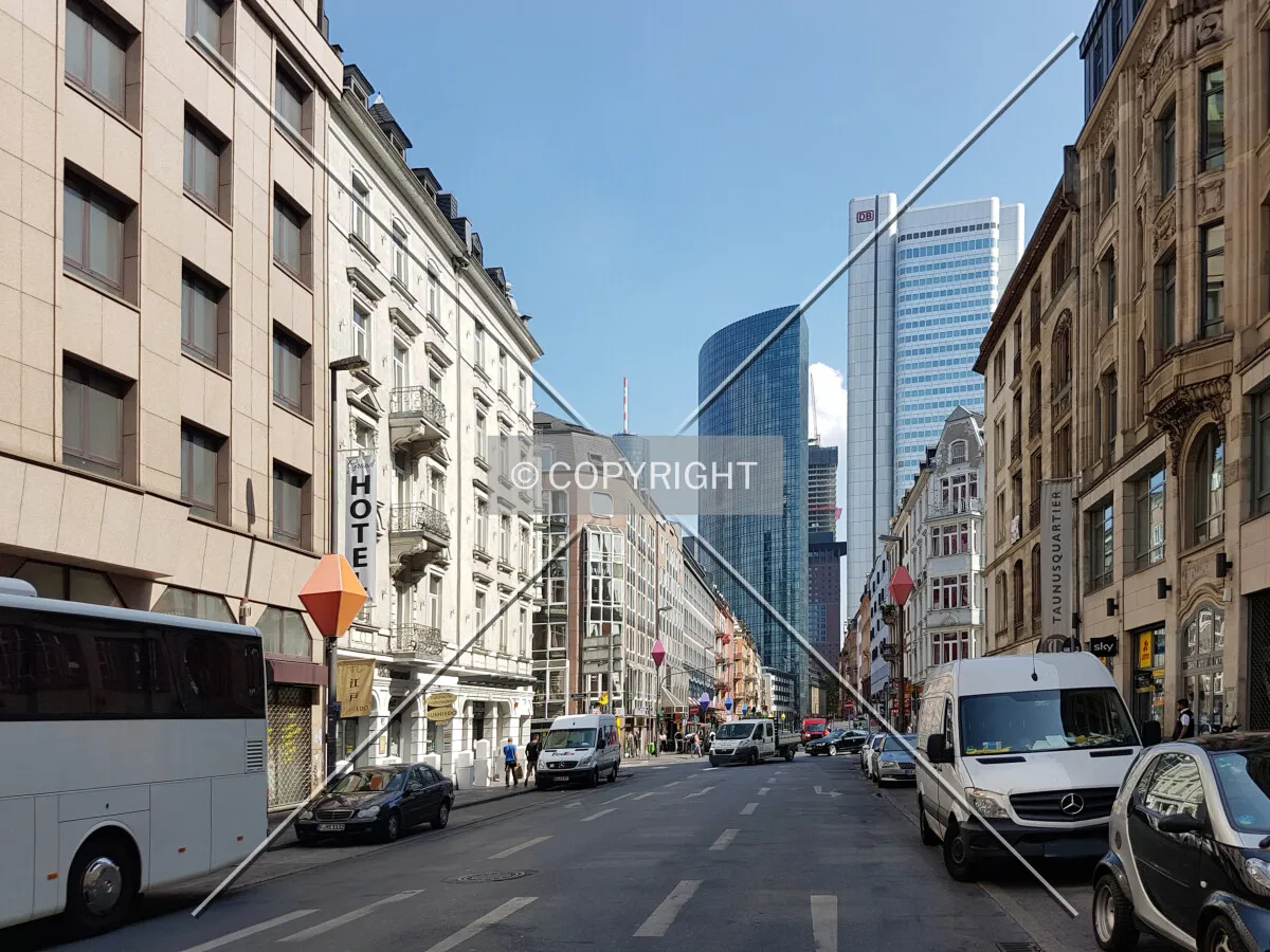 Taunusstraße in Frankfurt with the SKYPER Tower in the background