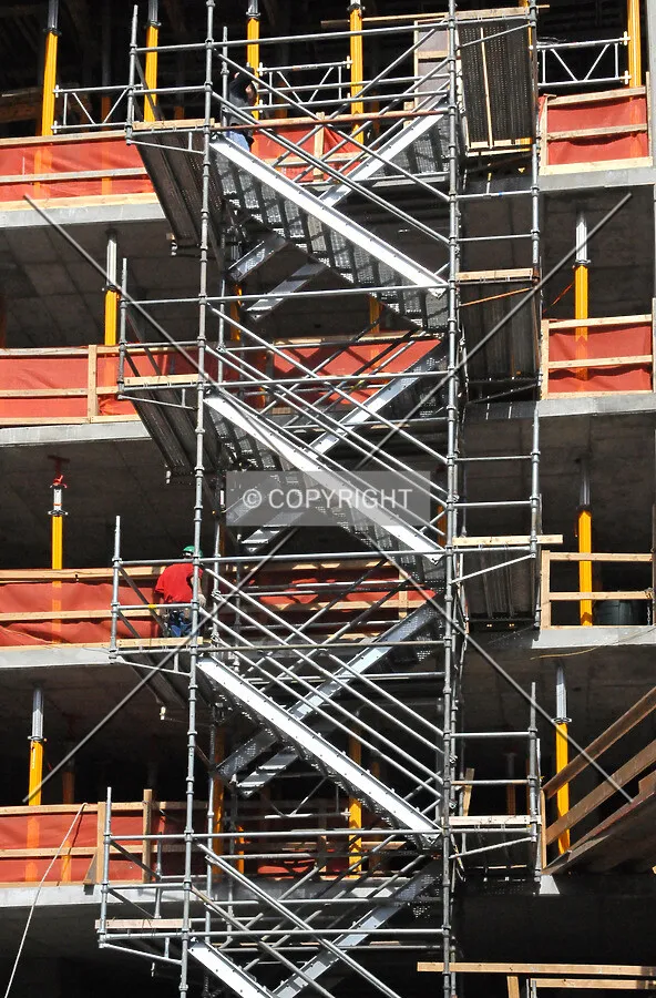 Temporary exterior stairway on Erie Street