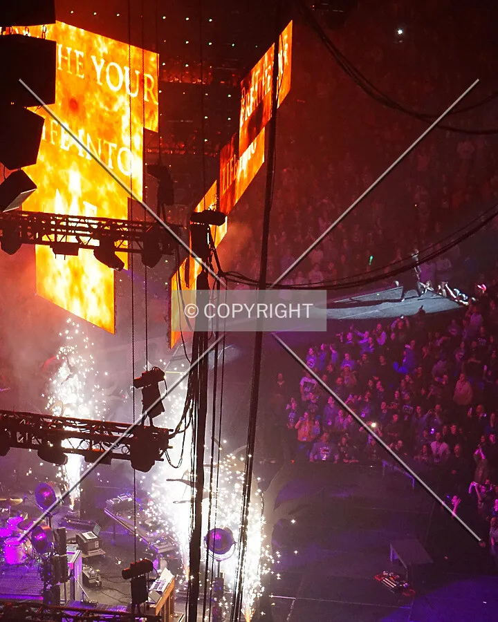 Pyrotechnics during Red's performance at the 2016 Winter Jam concert; January 23, 2016