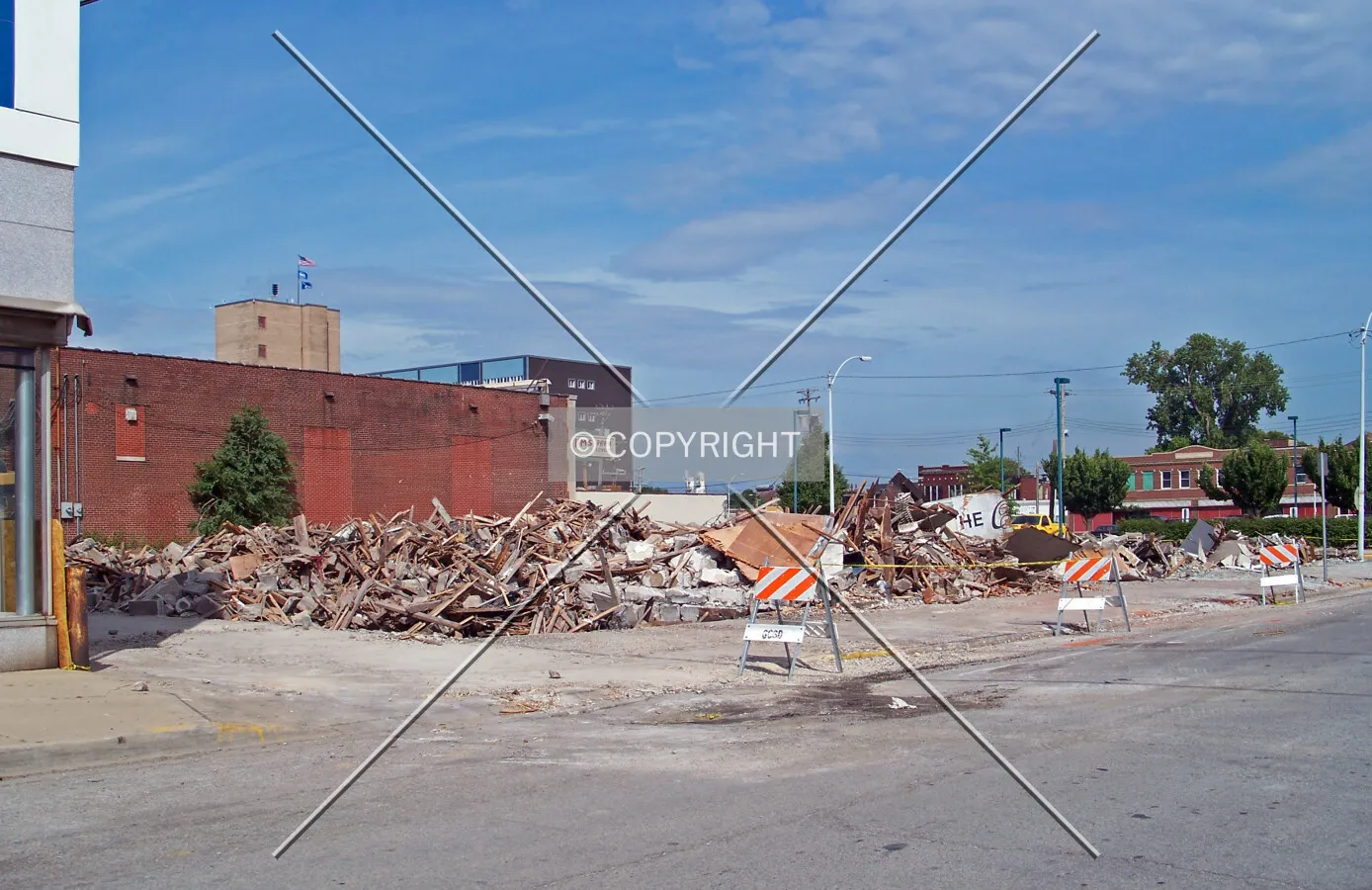 View of the building rubble from the northwest