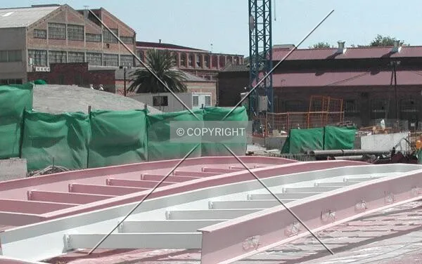View of the steel elements of the dome before they were erected