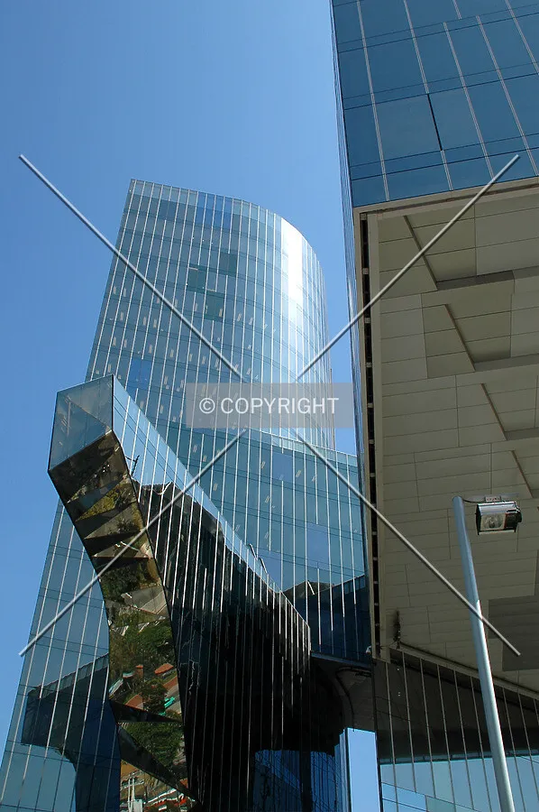 Looking up from the west plaza