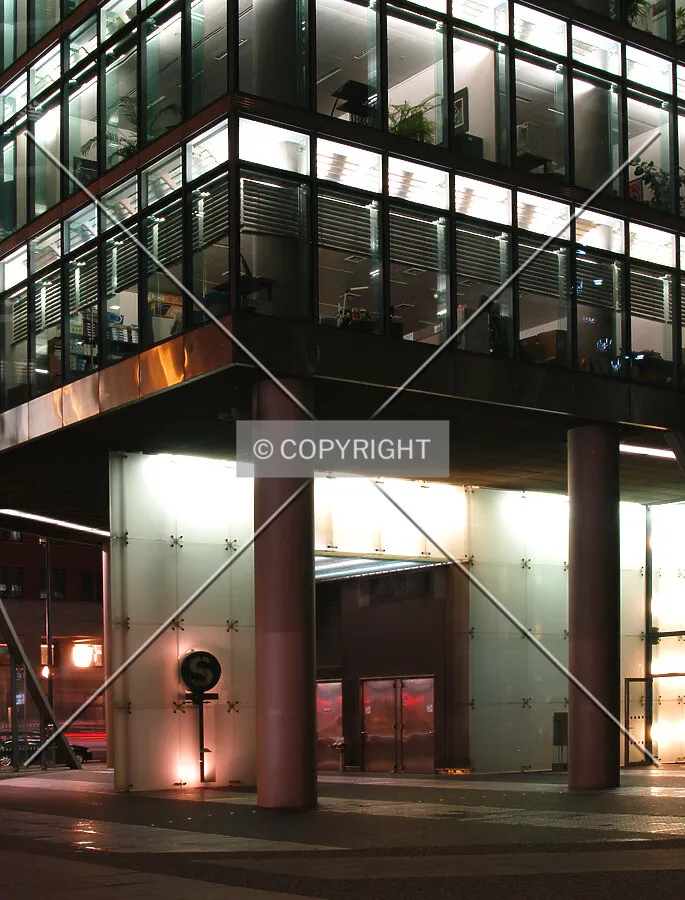 Night view of the entrance area