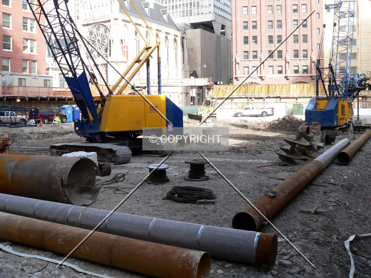 View to the northeast overlooking caisson construction equipment