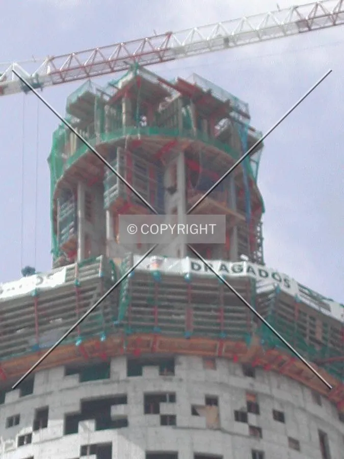 Detail view of the top of the building