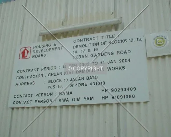 Information billboard concerning block demolition works