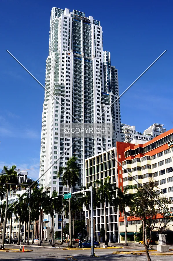 Looking up from the northeast across Biscayne Boulevard