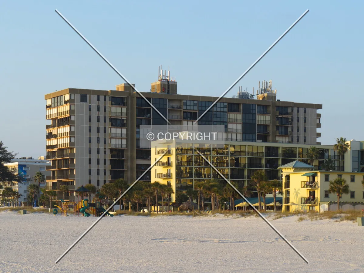 View to the north from the beach at sunset