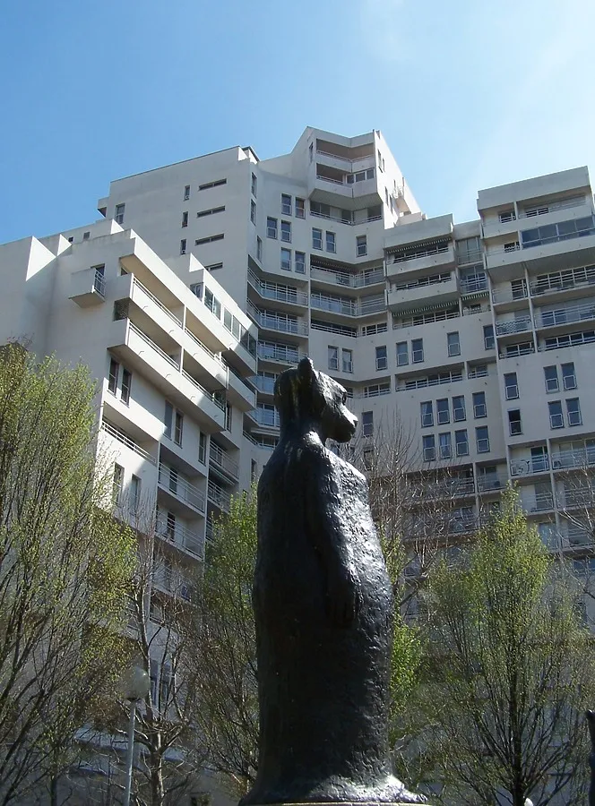 One of the statues at the southwest corner yard