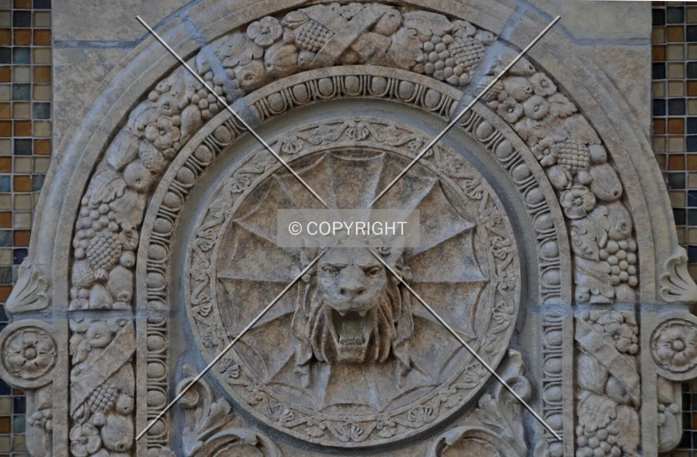 Detail of preserved terra cotta fountain from previous building on the site. March 21, 2012.