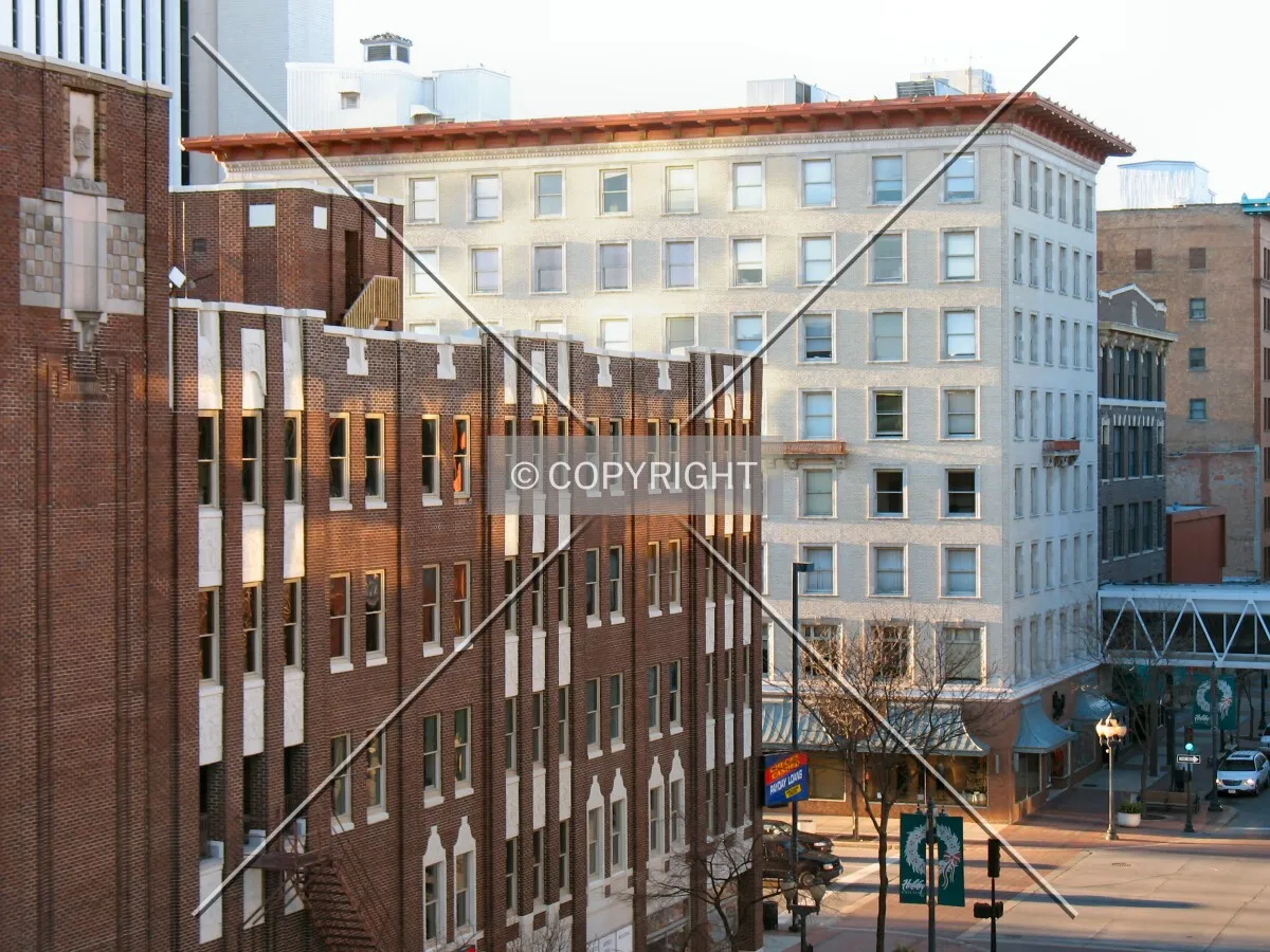 Elevated view from the southeast