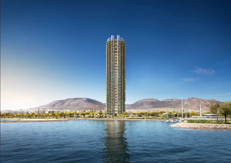 Rendering of the tower as it will look from the Glyphada coast.