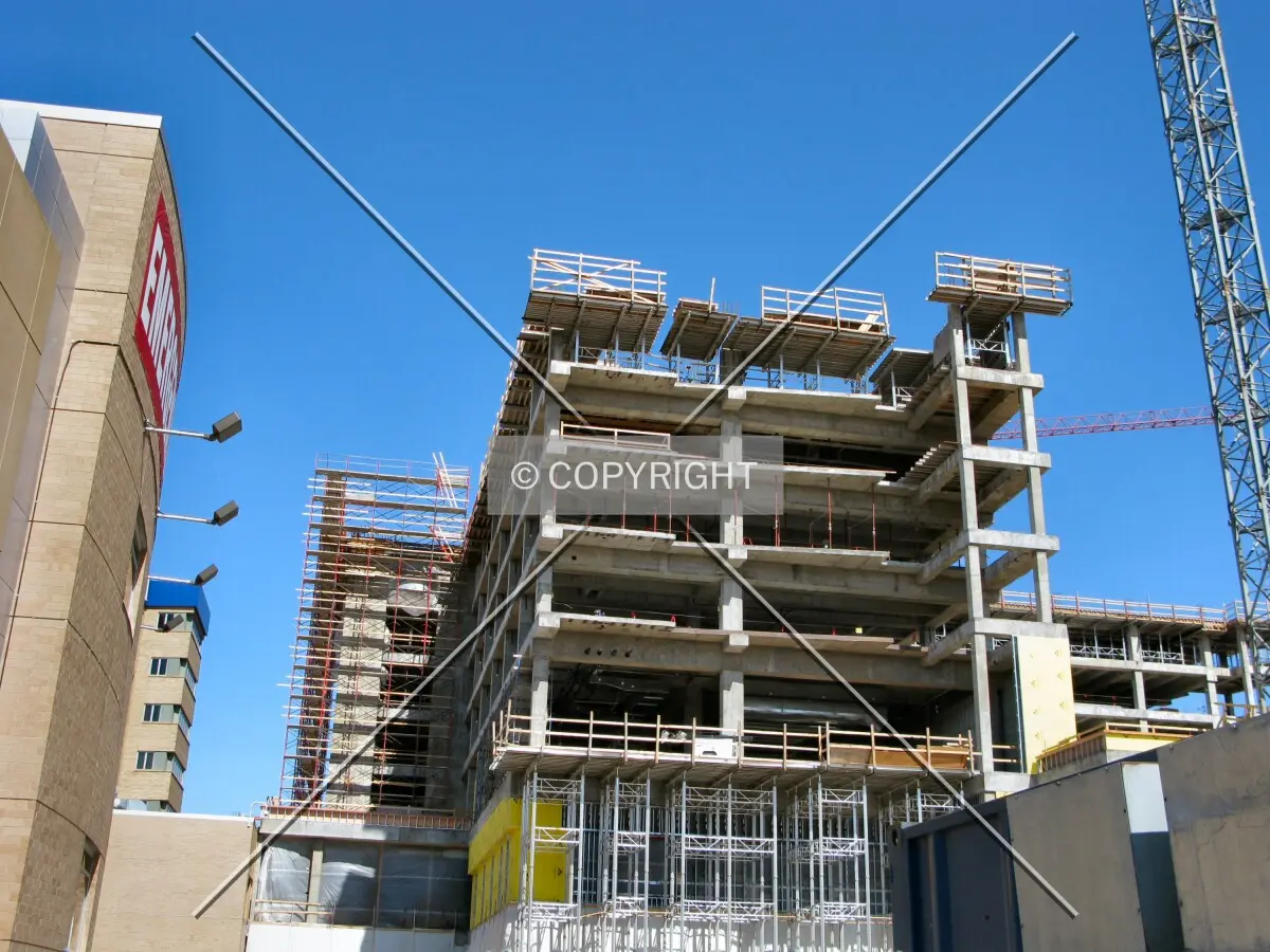 Looking up from Jackson Street, with the existing hospital tower to the left