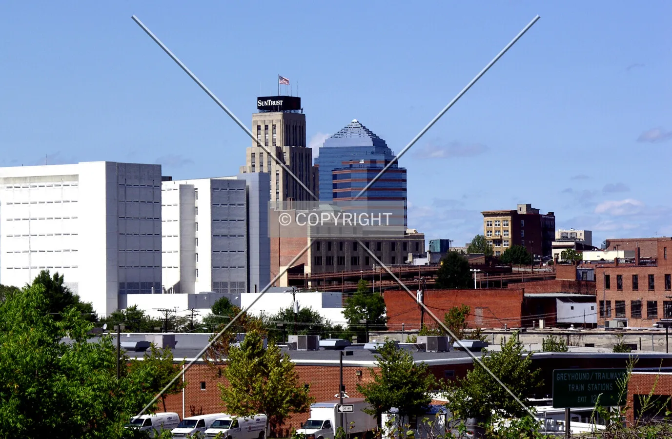 Downtown core from the southeast across the Durham Freeway