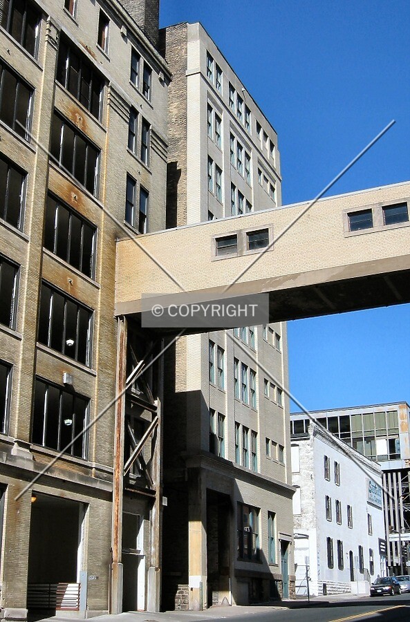 View to the north along Wall Street, behind the skyway