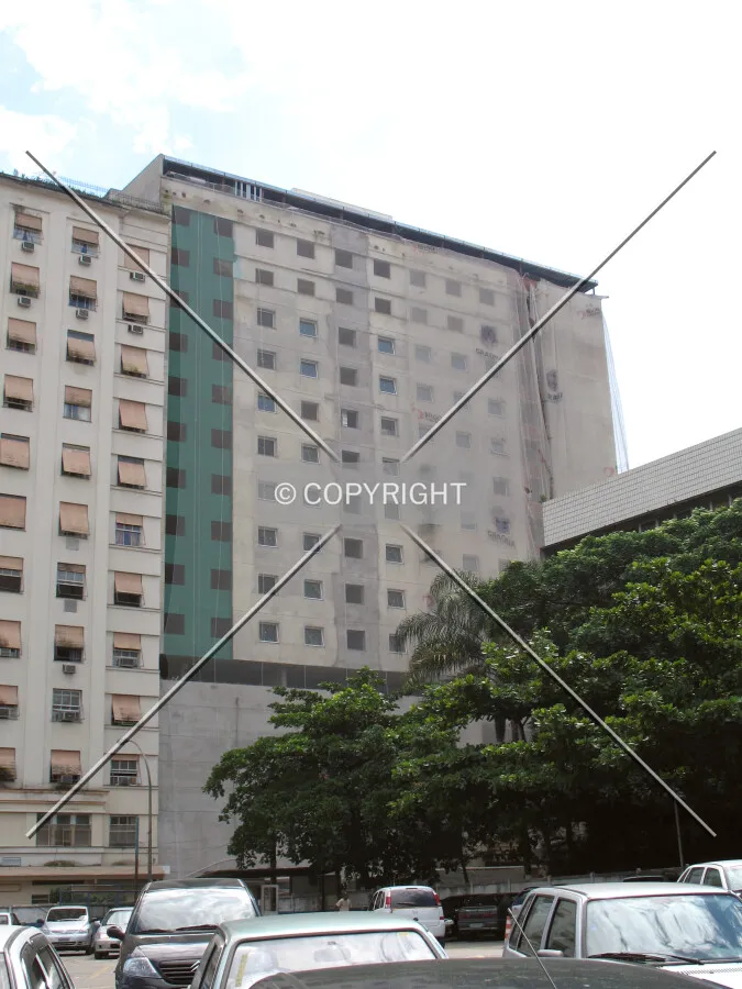 Seen from the parking lot in front of the construction site of Rio Towers