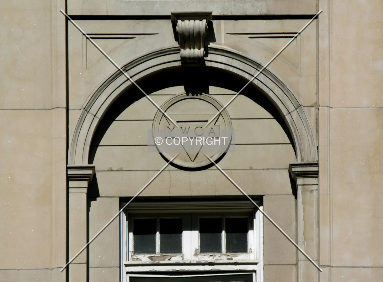 YWCA detail above the 1st Street entrance