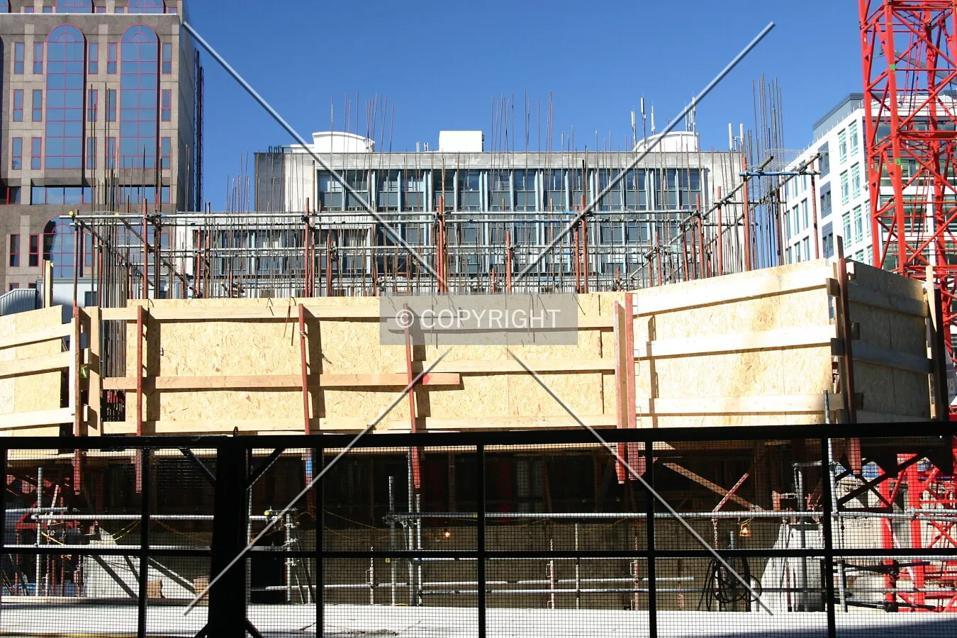 View north from Ropemaker Street of rising rebar