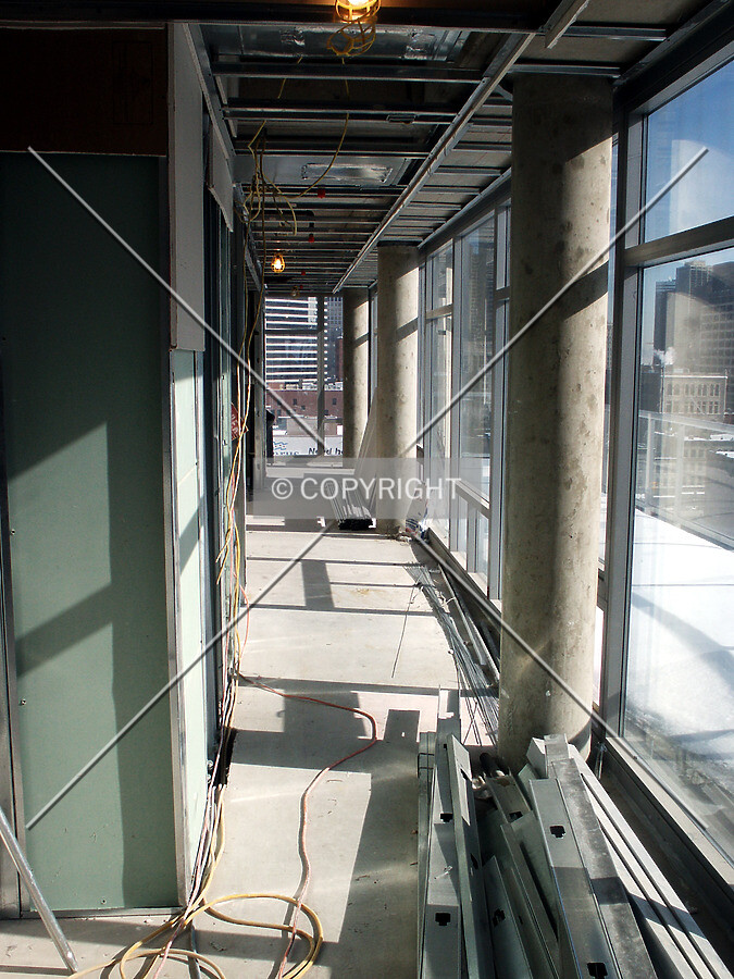 Corridor on the south side of the top penthouse, looking east