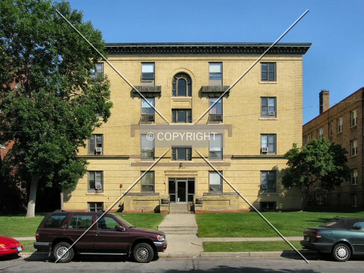 Full front elevation from across Blaisdell Avenue