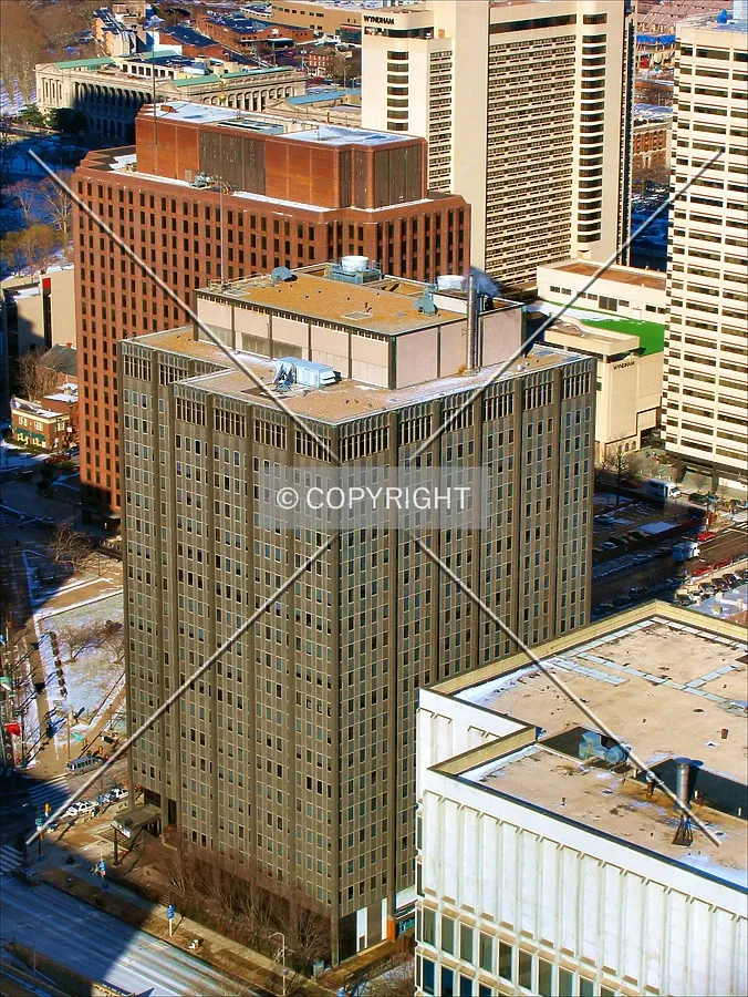 Looking down from the southeast in the City Hall observation deck