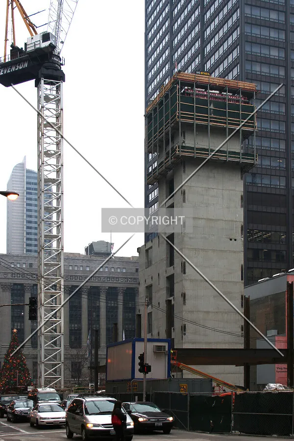 View from the southeast, with the steel frame starting to rise