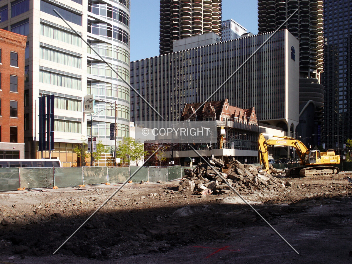 Site preparation viewed from the northwest a month before construction begins