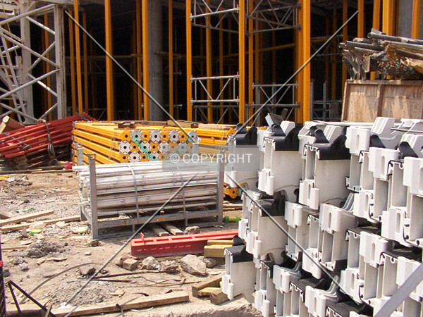 Construction supplies at the base by Maple Avenue