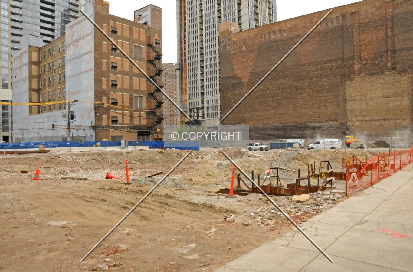 Looking southeast across the site from Wabash Avenue. The site of the neighboring 1349 South Wabash project is also visible in the background