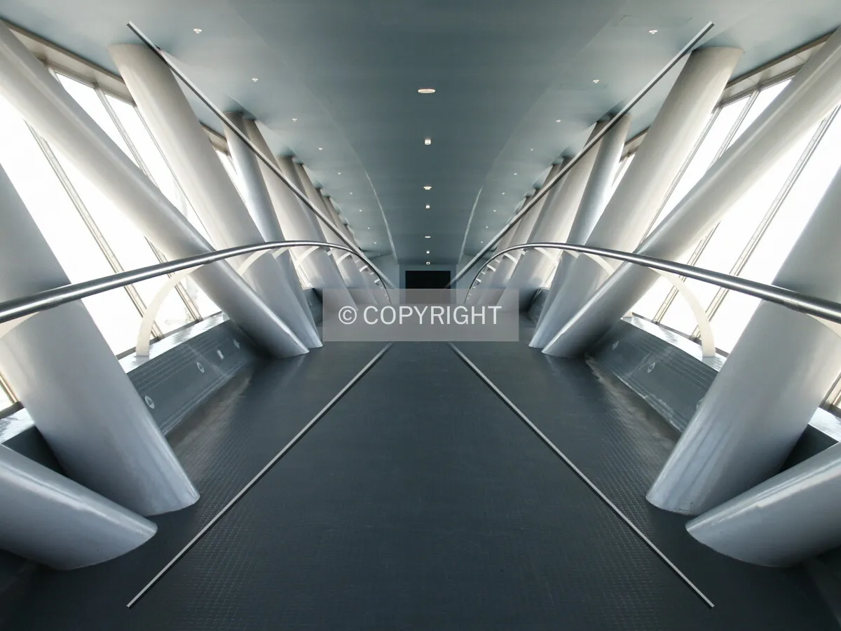 Inside the observation deck, looking west
