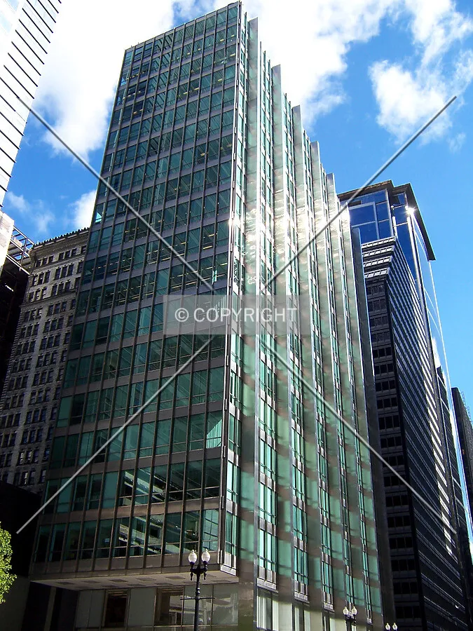 View from the northwest, with the western facade gleaming in the sunlight