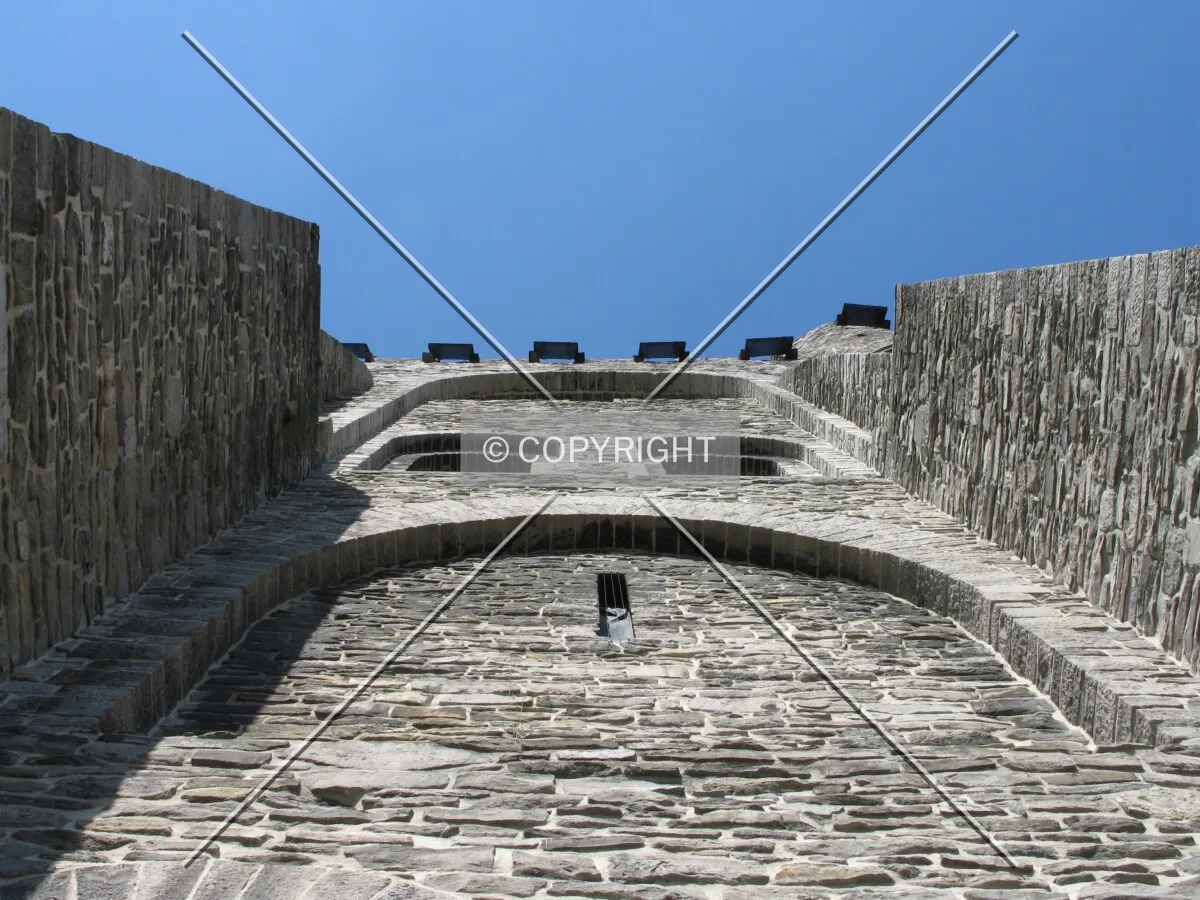 Looking up at the central donjon