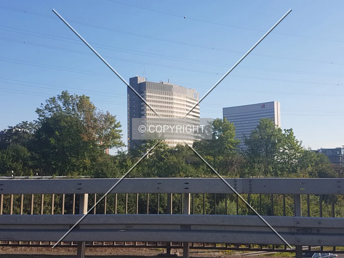 Deutsche Bank highrise at seen from the nearby highway
