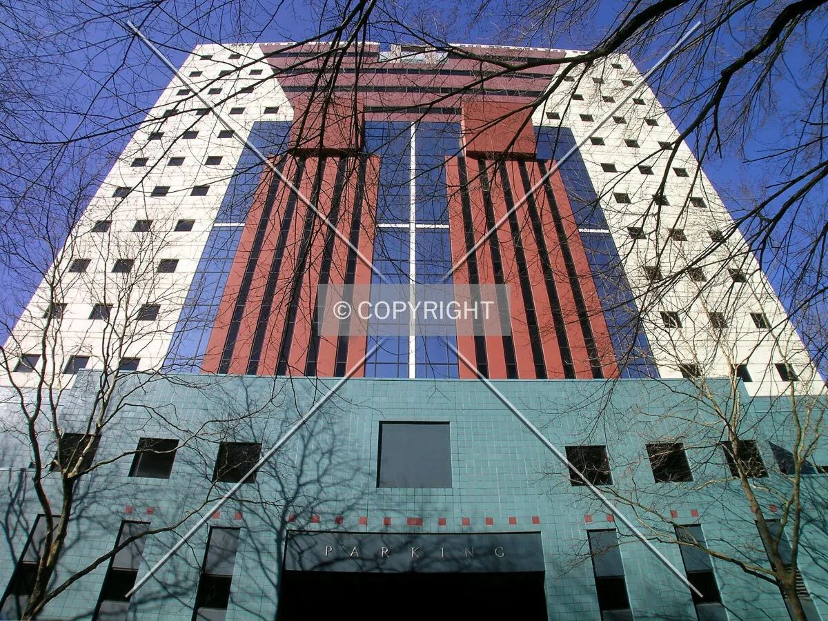 Looking up the eastern facade