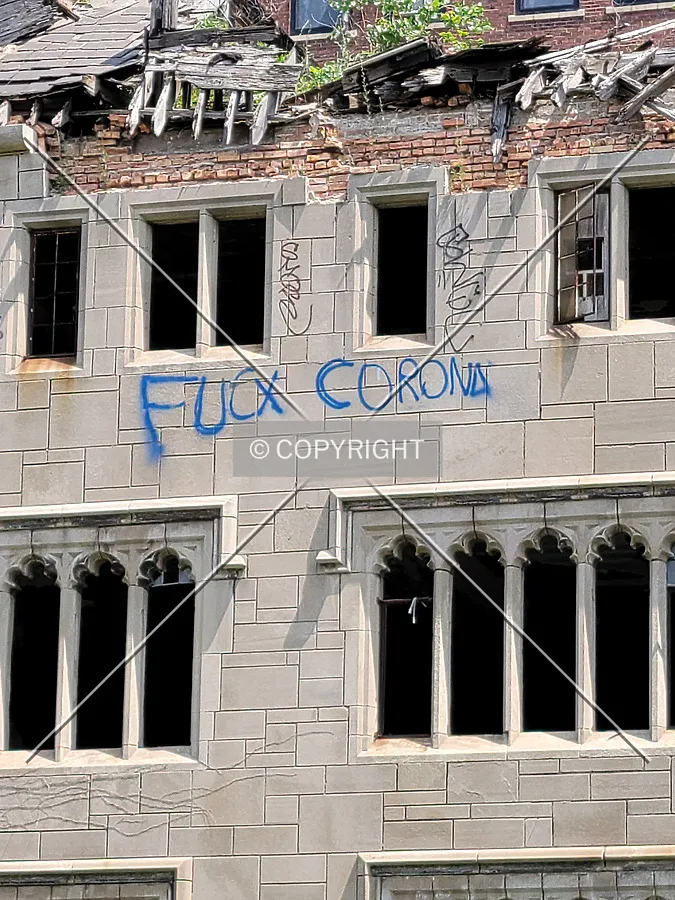 Graffiti on the west facade; July 31, 2021