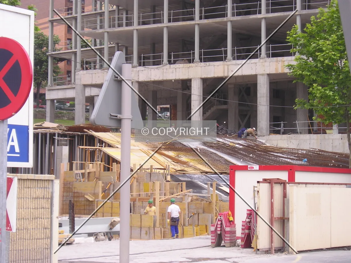 Work at the base of the building