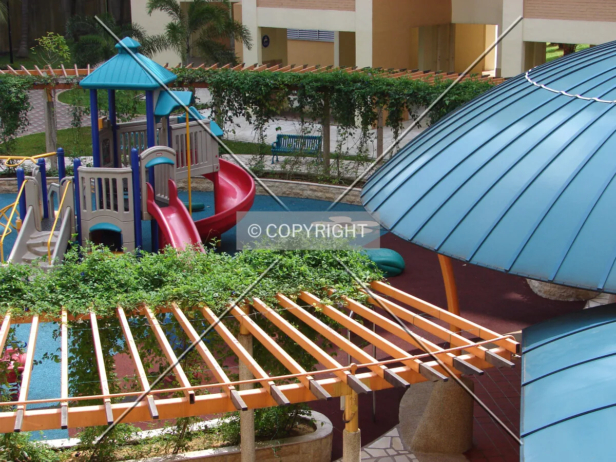 Covered walkways and playground
