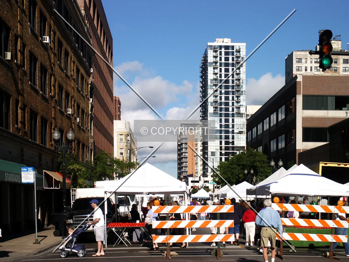 Looking west from Dearborn Street during a farmers' market