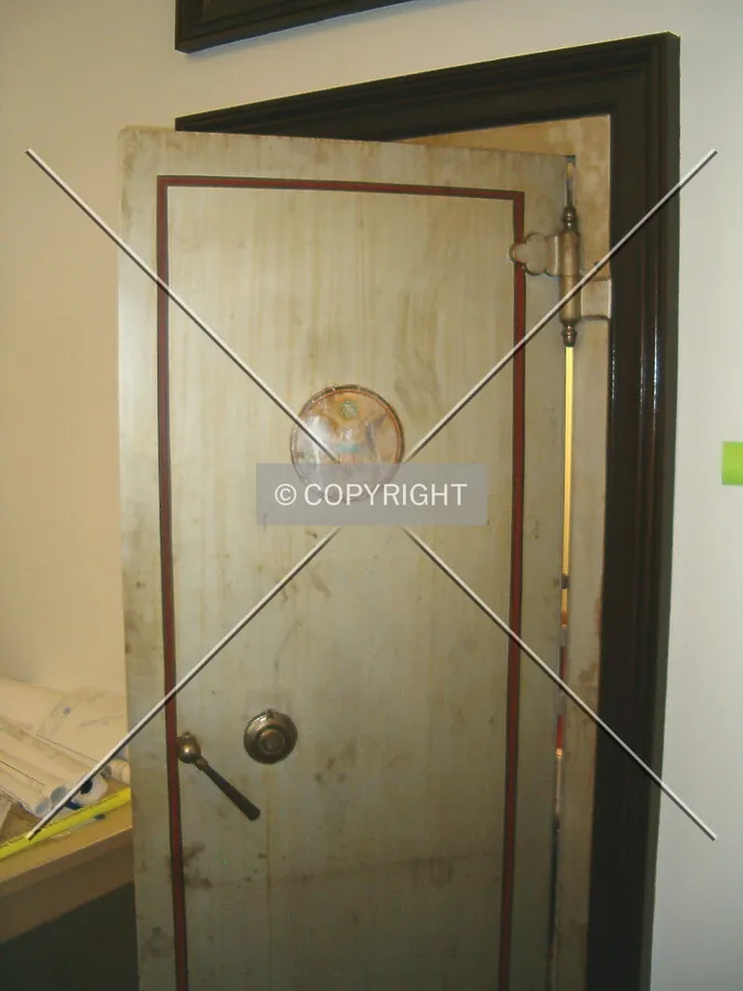The lower safe door with the original seal