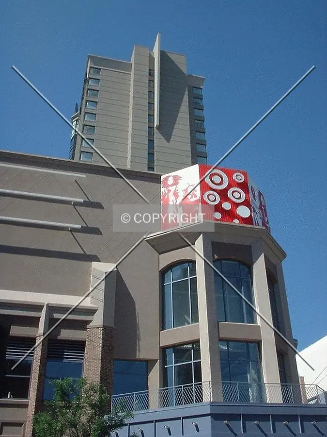 Le Meridien Tower rising above the Northwest corner of Block E