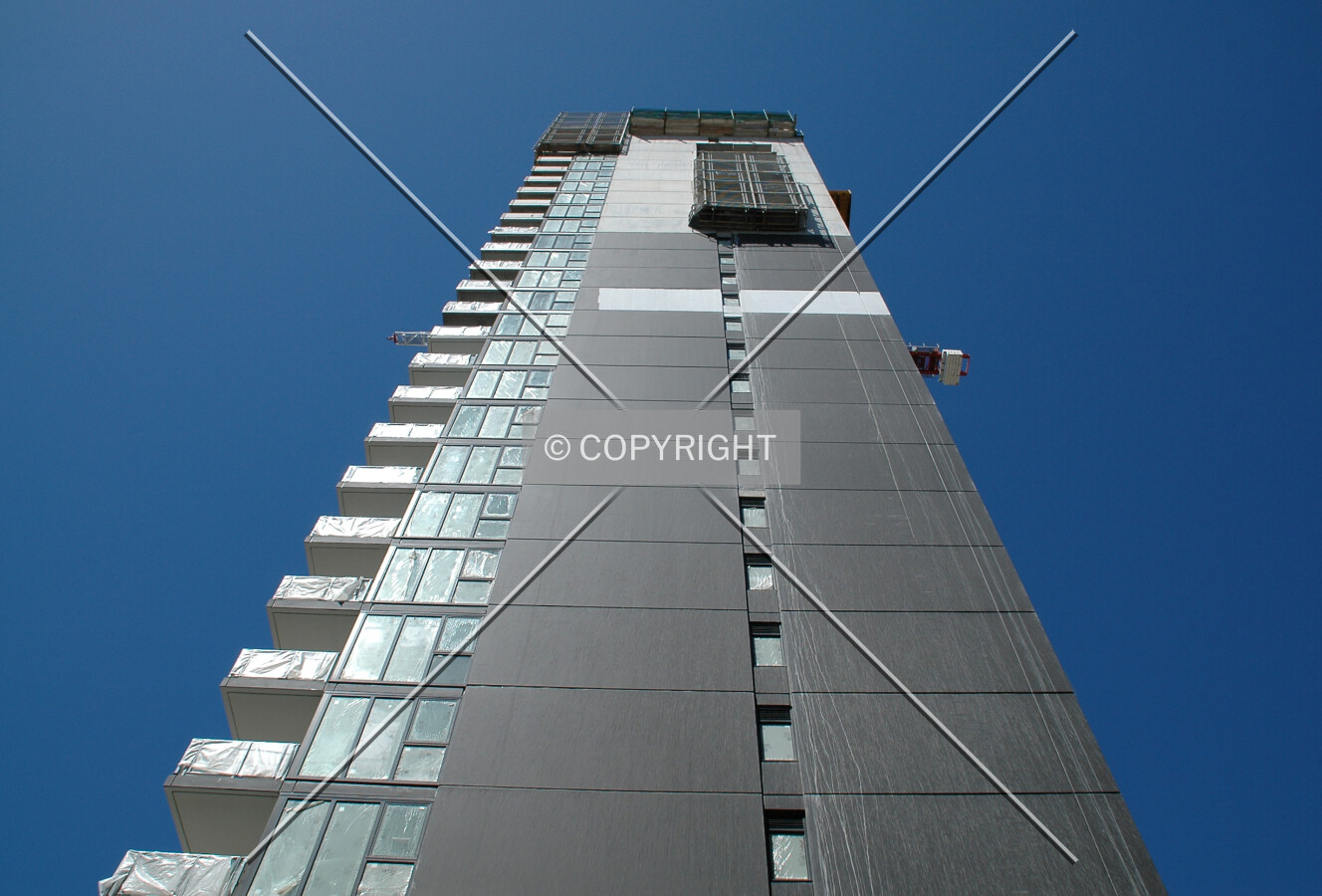 Looking up the north facade