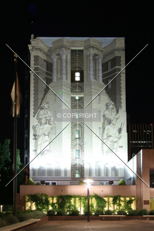 Looking up the western facade at night