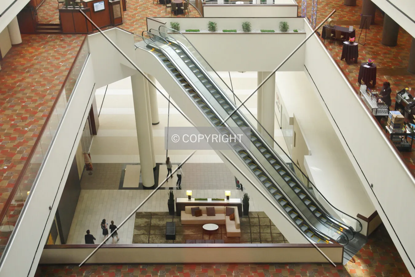 Two escalators in the lobby