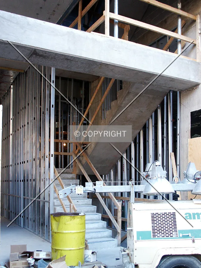 Looking in at a stairwell from Wabash Avenue